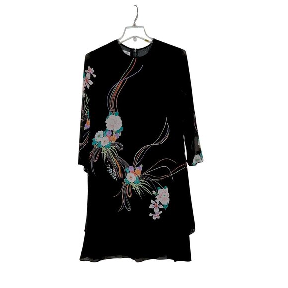 Vintage Anne Crimmins Silk Dress 16 Shift Tiers Dark Fairy Whimsygoth 100% Silk - Picture 2 of 10